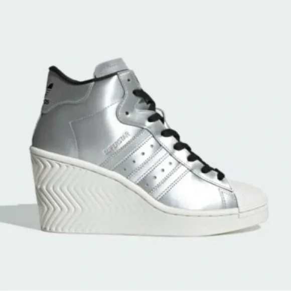 Adidas Superstar Women's Silver Wedge Sneakers